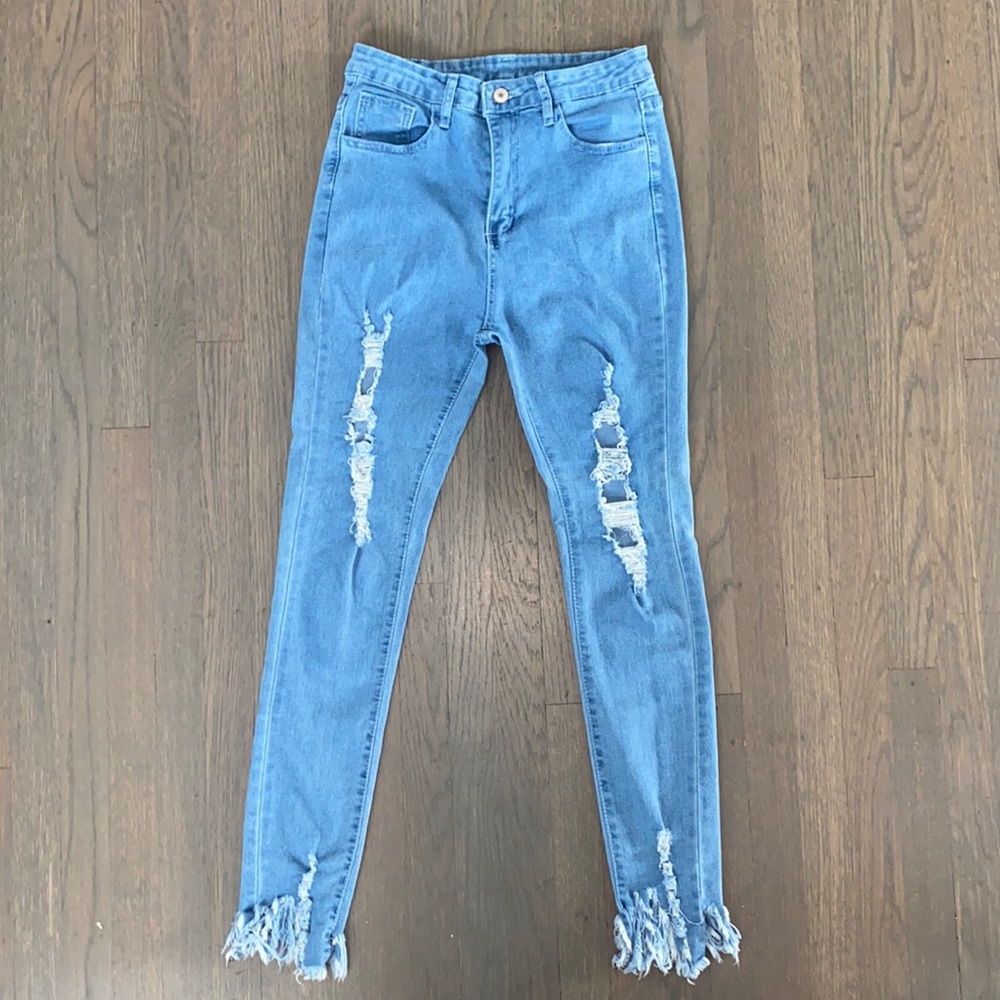 SHEIN High-Waist Light Blue Distressed Jeans Sz: M